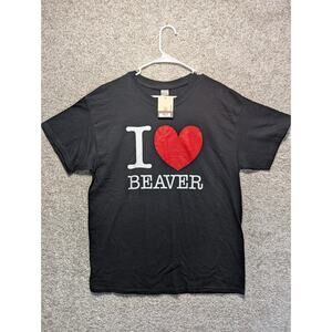I Love Beaver T Shirt XL Black Funny Animal Nature Large NWT